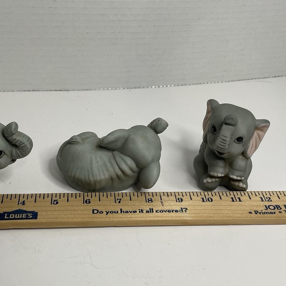Elephant Figurines Homco Vtg Ceramic # 1400 Set Of 3 Babies Excellent Condition